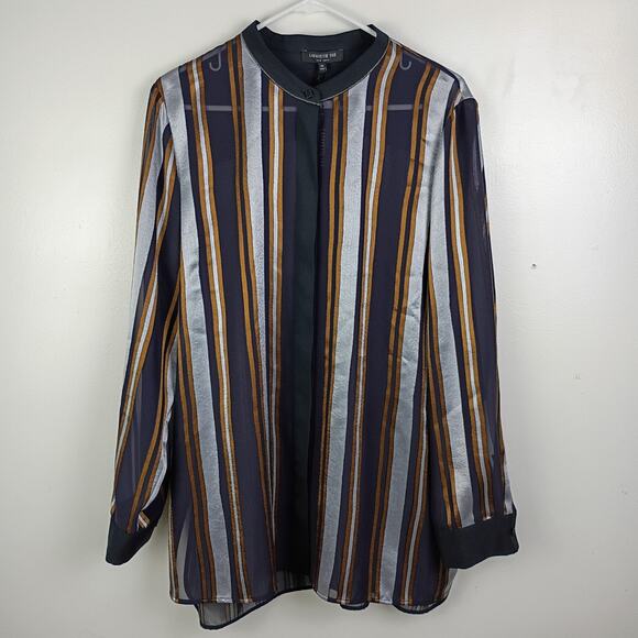 Lafayette 148 New York Brayden Striped Blouse XL Sheen Finish Button Luxury NWT - Picture 3 of 10